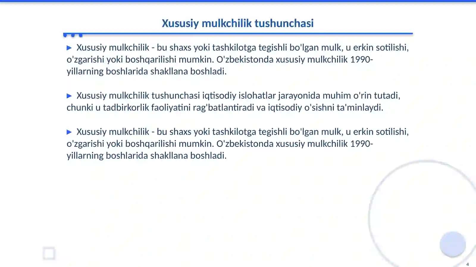 Iqtisodiy islohatlar.Xususiy mulkchilikning shakllanishi 4