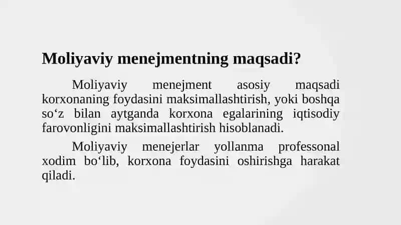 “Moliyaviy menejment”ning iqtisodiy mohiyati, prinsiplari, maqsad va vazifalari 4