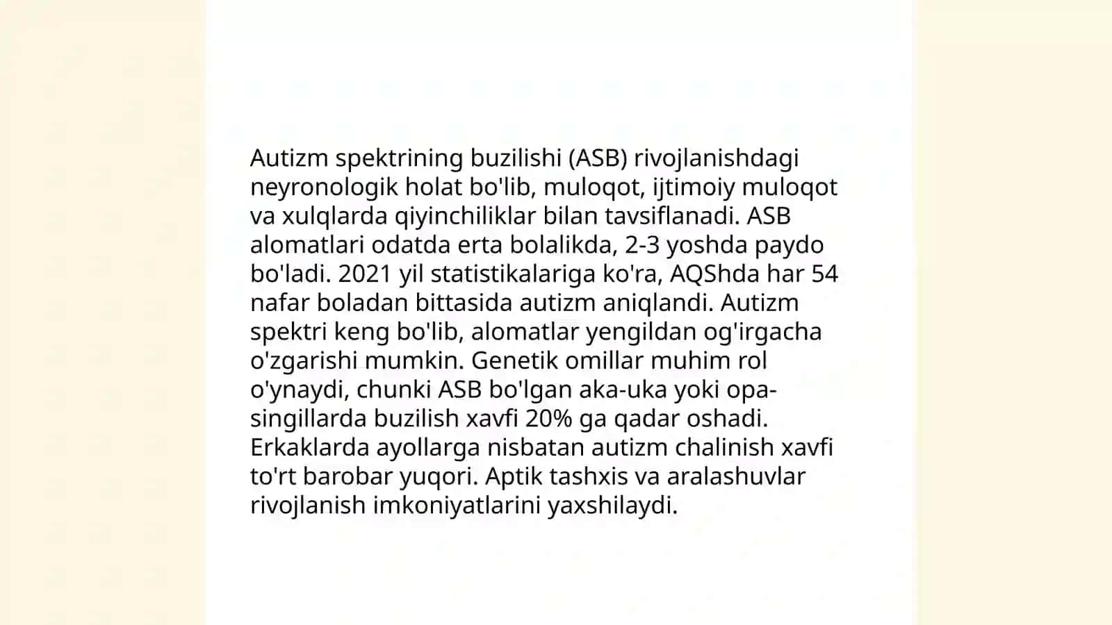 Autizm kasalligi haqida maʼlumot 4