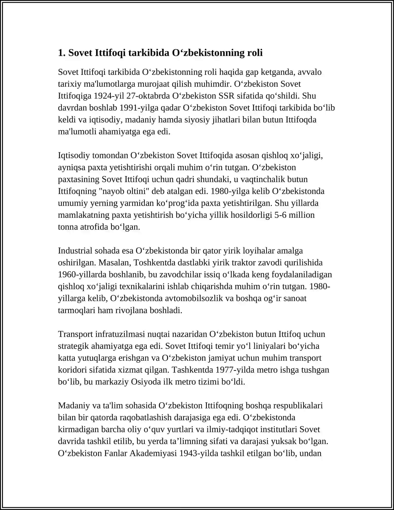 SAVET HUKUMRONLIGI DAVRIDA O‘ZBEKISTONNING MARKAZGA IJTIMOIY-SIYOSIY VA IQTISODIY QARAMLIGI VA UNING OQIBATLARI 4