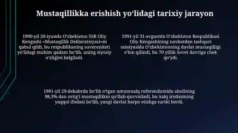 Oʻzbekiston Respublikasining tashkil topishi va uning tarixiy ahamiyati 4