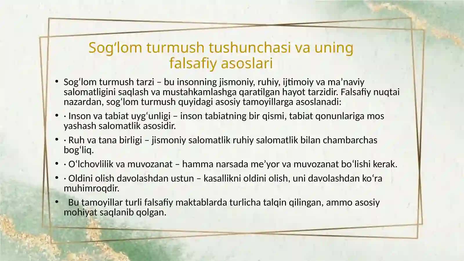 SOGʻLOMTURMUSH FALSAFIY NAZARIYALARI 4