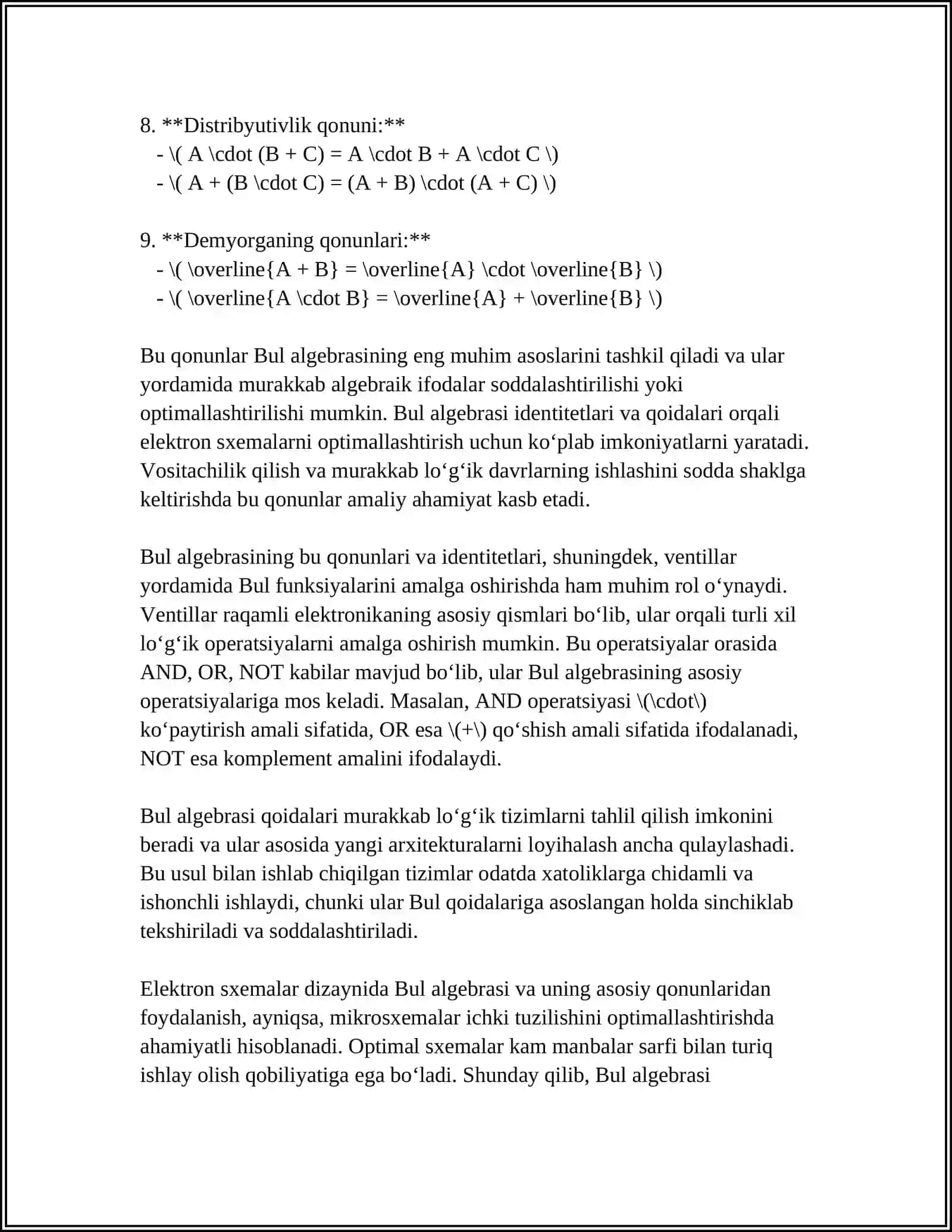 BUL ALGEBRASI VA VENTILLAR. BUL FUNKSIYALARINI AMALGA OSHIRISH 4
