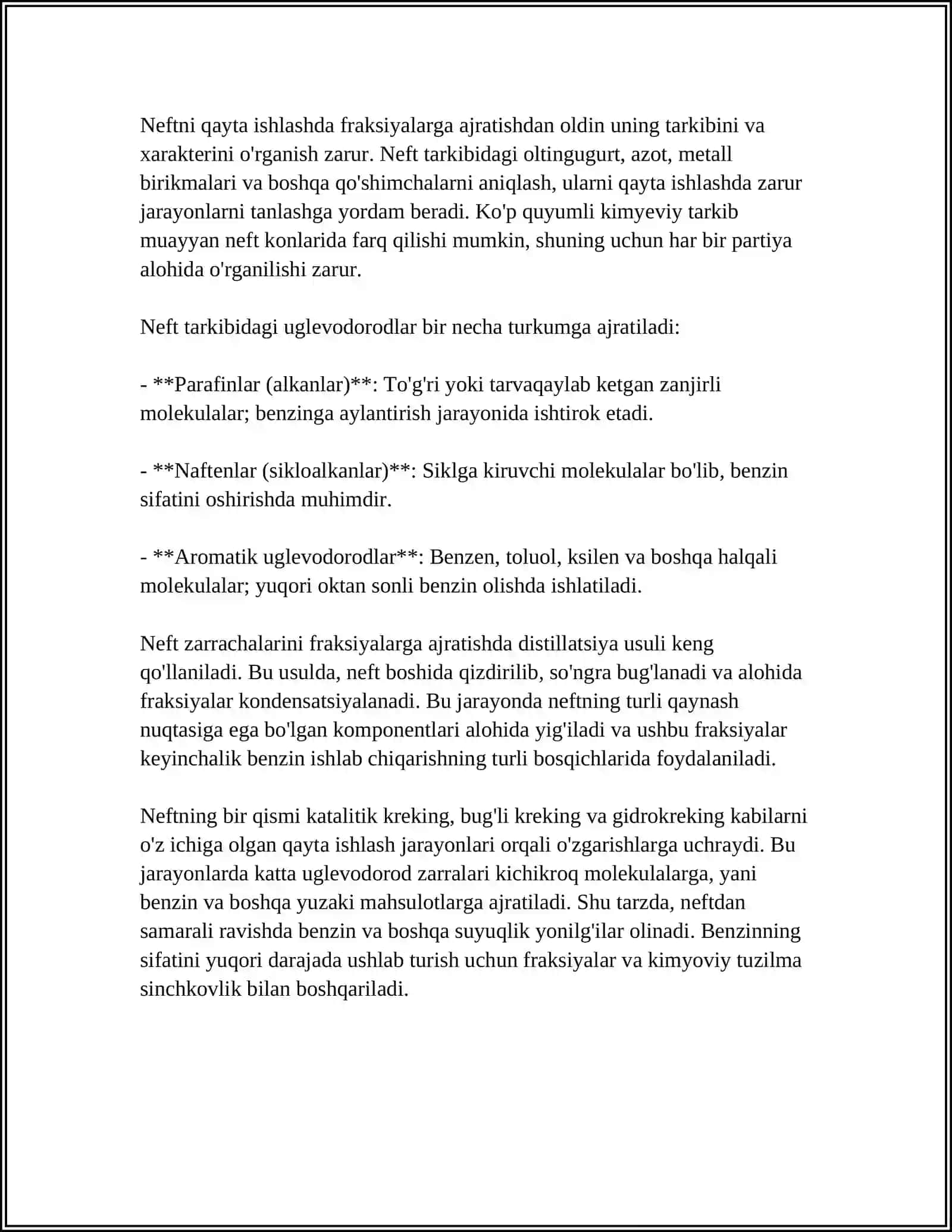 NEFTDAN BENZIN ISHLAB CHIQARISH 4