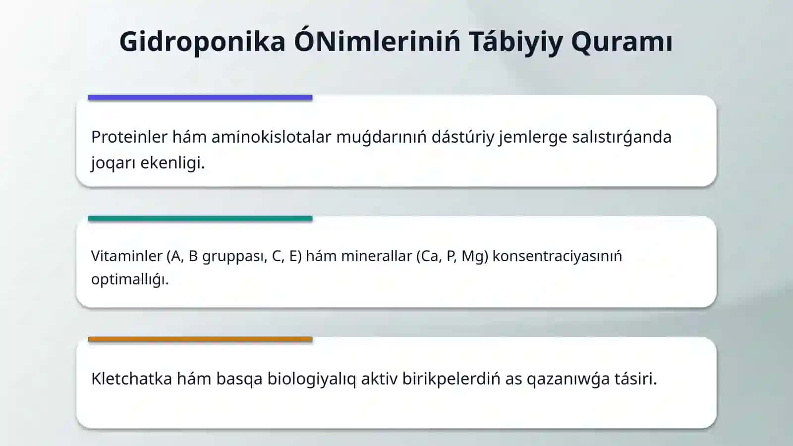 Gidroponika ónimlerin aralas jem komponentleri sipatinda qollaw ha'm orin almastiriw imkaniyatlari 4