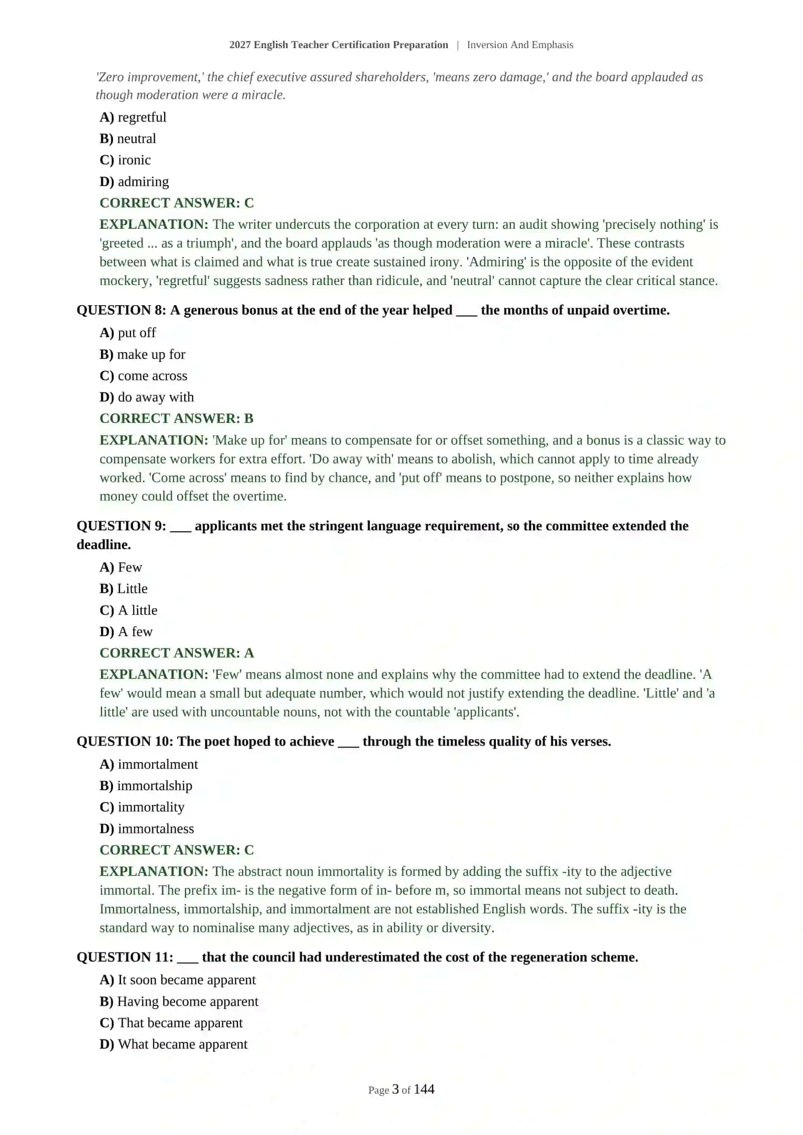 2027 English Teacher Certification Preparation | Inversion And Emphasis 4