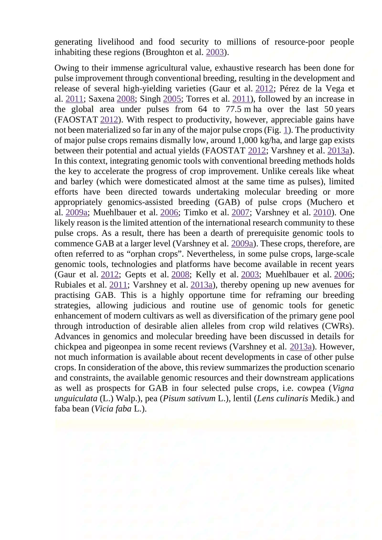 Genomics-assisted breeding in four major pulse crops of developing countries: present status and prospects 4