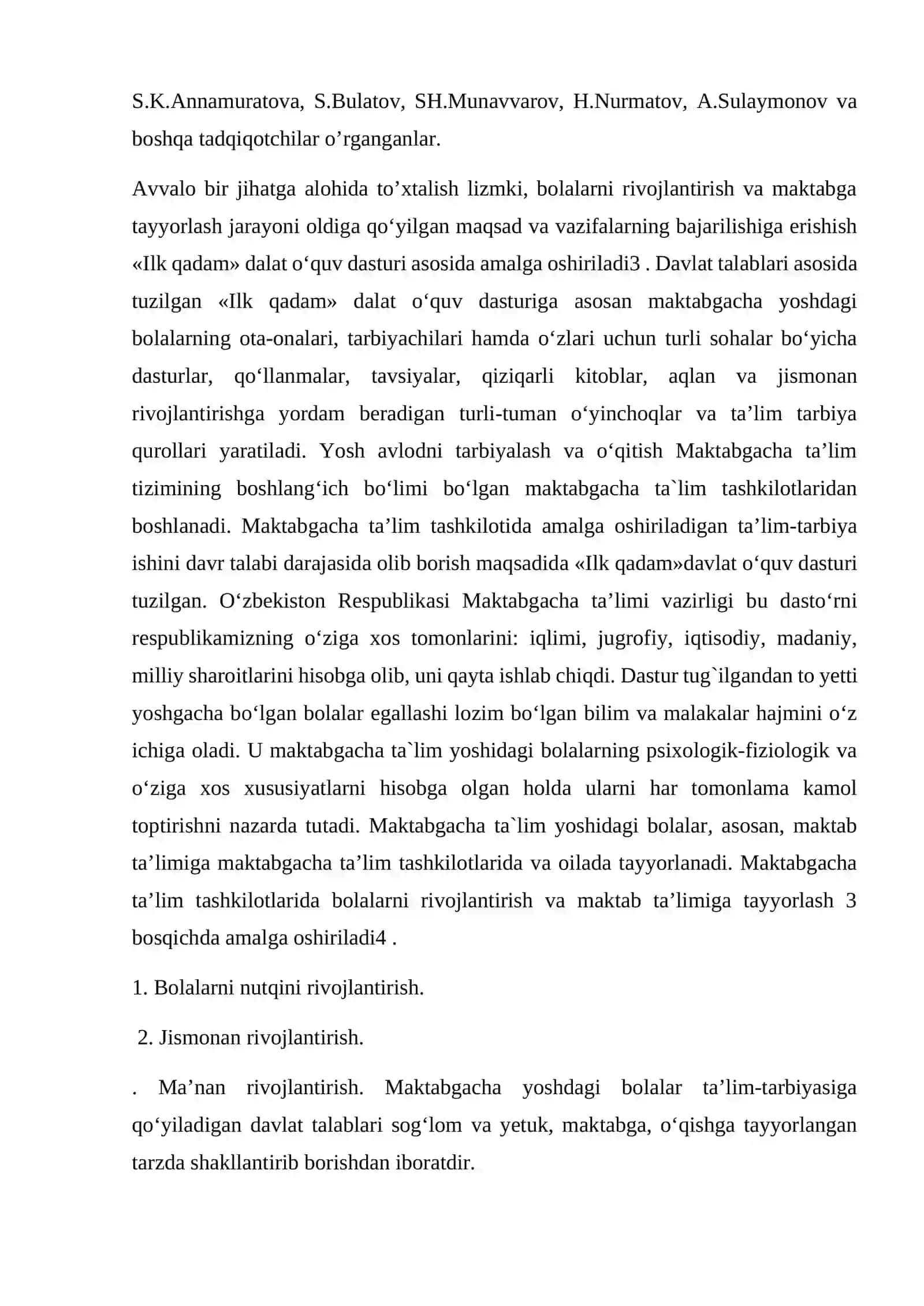 Ilk qadam dasturi maktabgacha ta’limning tayanch o’quv dasturi 4
