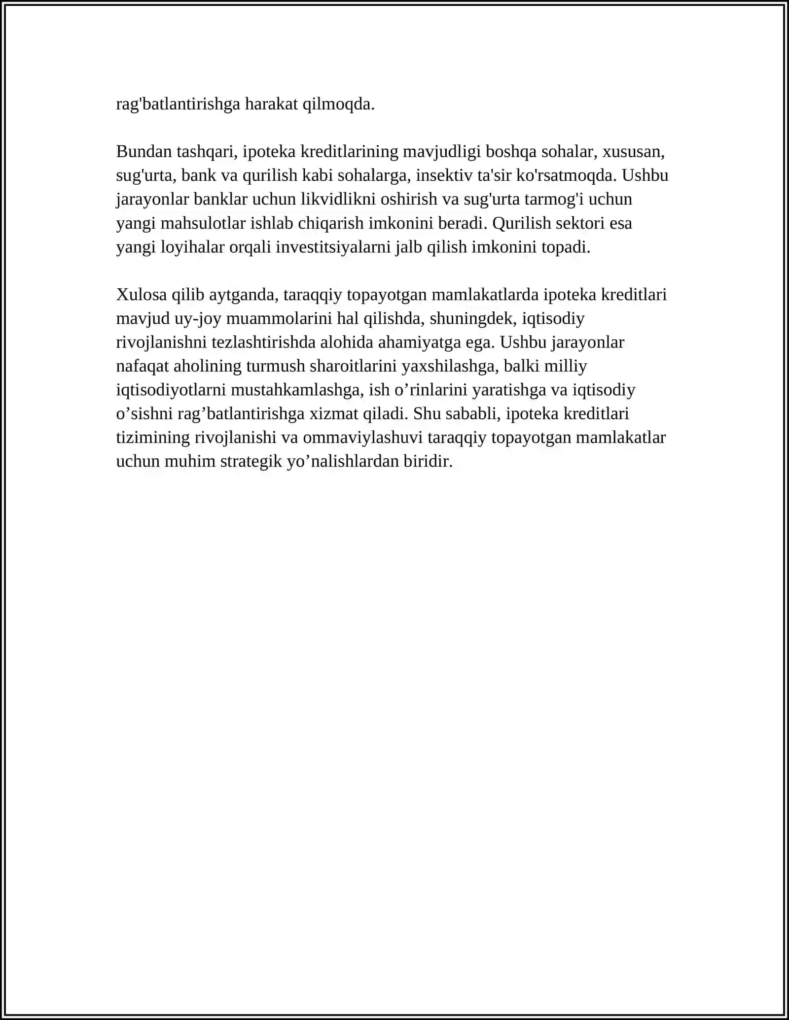 RIVOJLANGAN VA RIVOJLANAYOTGAN MAMLAKATLARNING IPOTEKA KREDITI FOIZLARI 4