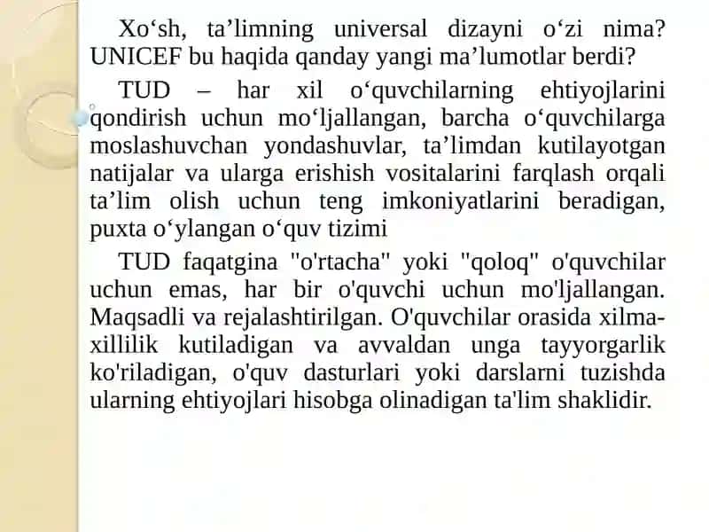 TA’LIMNING UNIVERSAL DIZAYNI VA INDIVIDUAL TA’LIMIY REJA 4