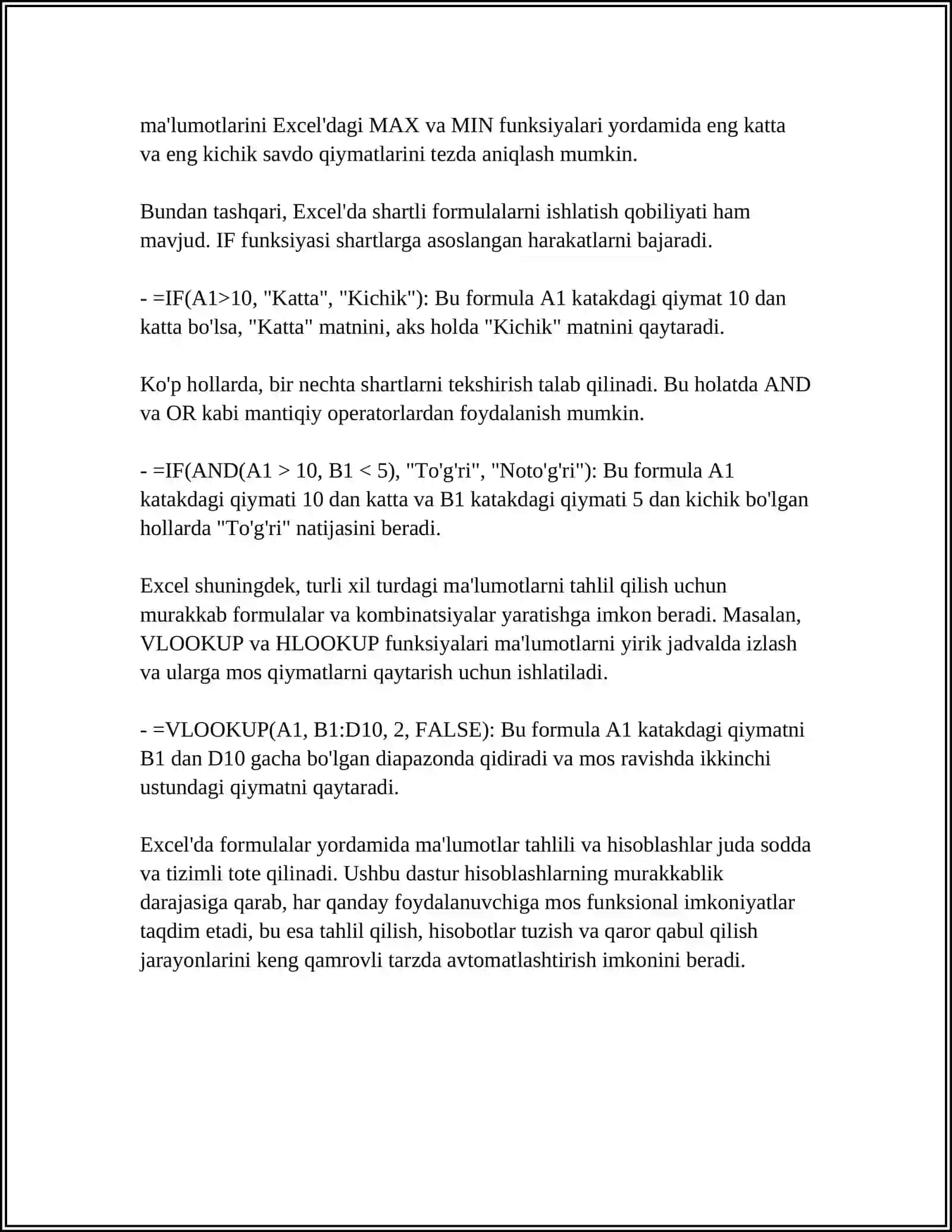 EXCEL DASTURIDA TURLI HISOBOTLAR TAYYORLASH 4