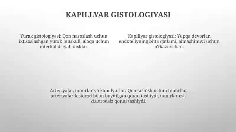 Qon,yurak, arteriyalar tomirlar va kapillyarlar gistomorfologiyasi 4