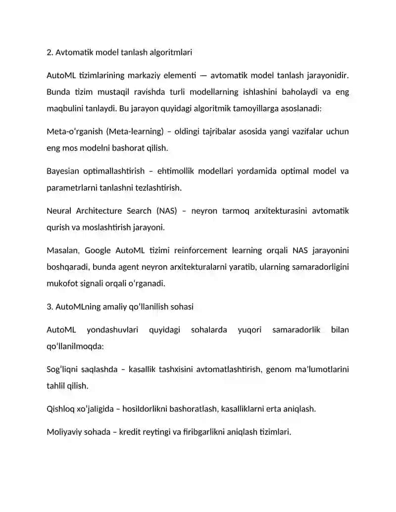 AutoML yordamida avtomatik model tanlashning zamonaviy yondashuvlari va intellektual tizimlardagi roli 4
