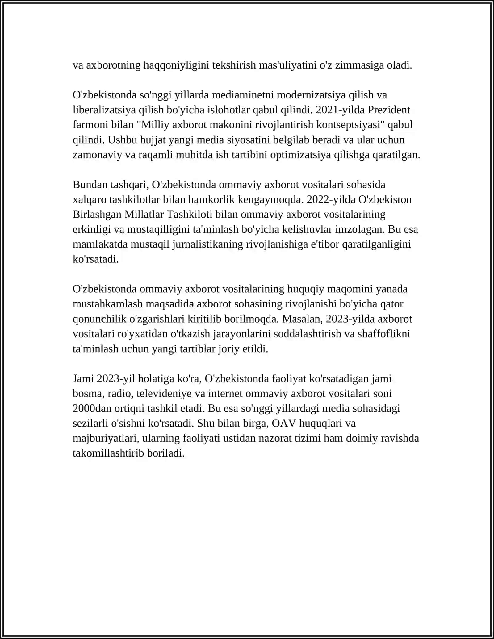 O'zbekistonda ommaviy axborot vositalarining huquqiy maqomi 4