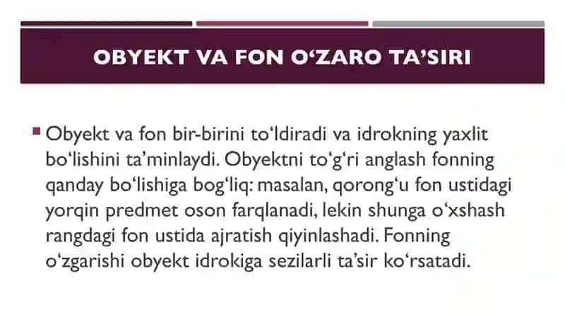 Idrokda obyekt va fon appersepsiya idrokning konstantligi 4