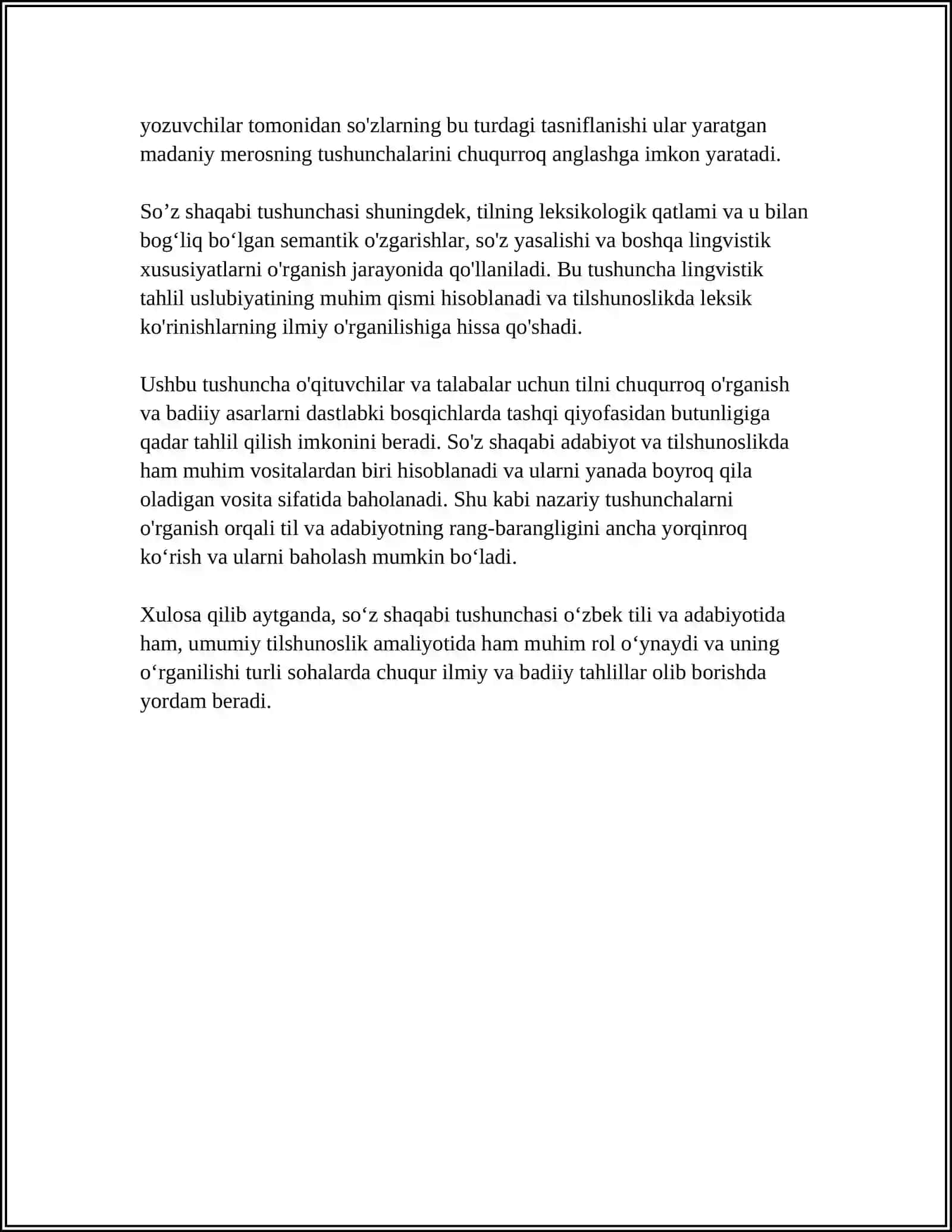 SANLIQ SŌZ SHAQABI,MÁNILIK TÙRLERI 4