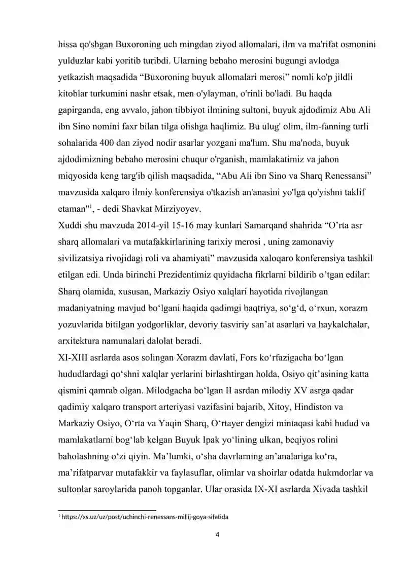 O’rta Osiyoda uyg’onish (renessans) davri mavzusida kurs ishi. 4