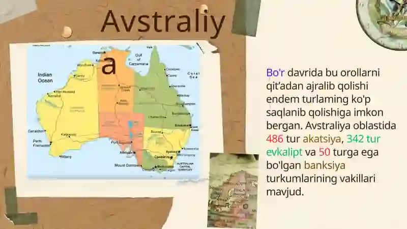 Avstraliya va Kap floristik olami va uning kichik olamlarini kontur xaritaga tushurish. 4