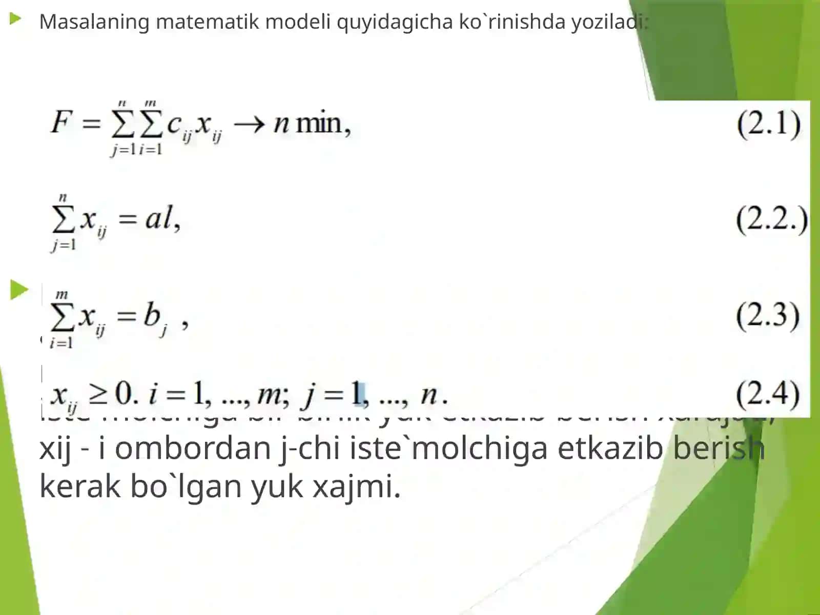 Транспорт масаласи ва уни ечиш усуллари 4