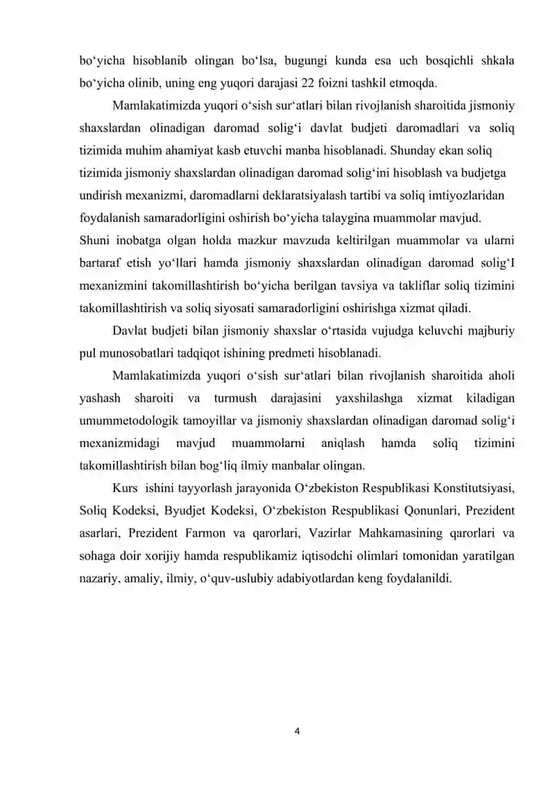Jismoniy shaxslardan olinadigan daromad solig’ining davlat byudjetini mustahkamlashdagi o’rni va ahamiyati 4