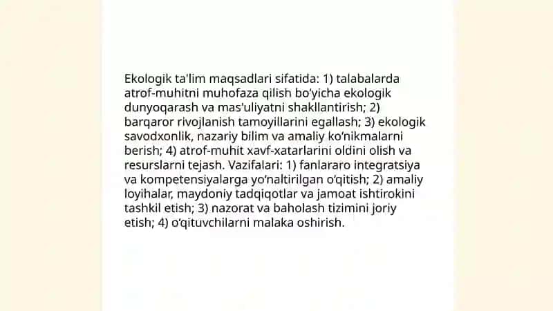 Ekologiya tushunchasi.Ekologik ta'lim berish Davlat standartları 4