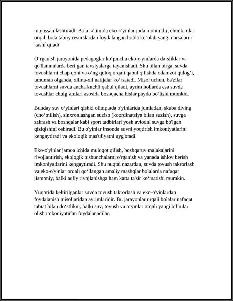 SUVDA ÒYNALADIGAN VA NUTQNI RIVOJLANTIRUVCHI O'YINLAR (BOSHLANG'ICH SINF UCHUN) 4