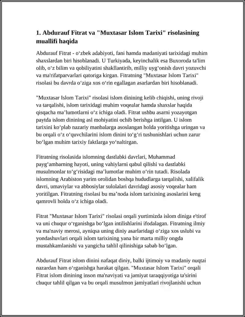 Abdurauf Fitratning "Muxtasar Islom Tarixi" Risolasi 4