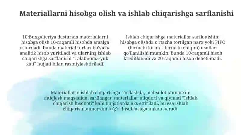 1C-buxgalteriya dasturida ishlab chiqarish hisobini yuritish 4