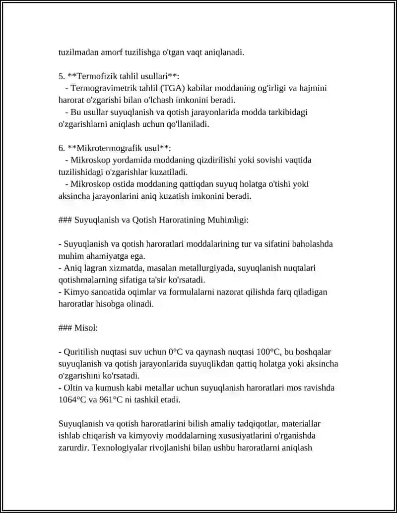 FIZIK TAHLIL USULLARIDAN: SUYUQLANISH VA QOTISH HARORATUNI ANIQLASH 4
