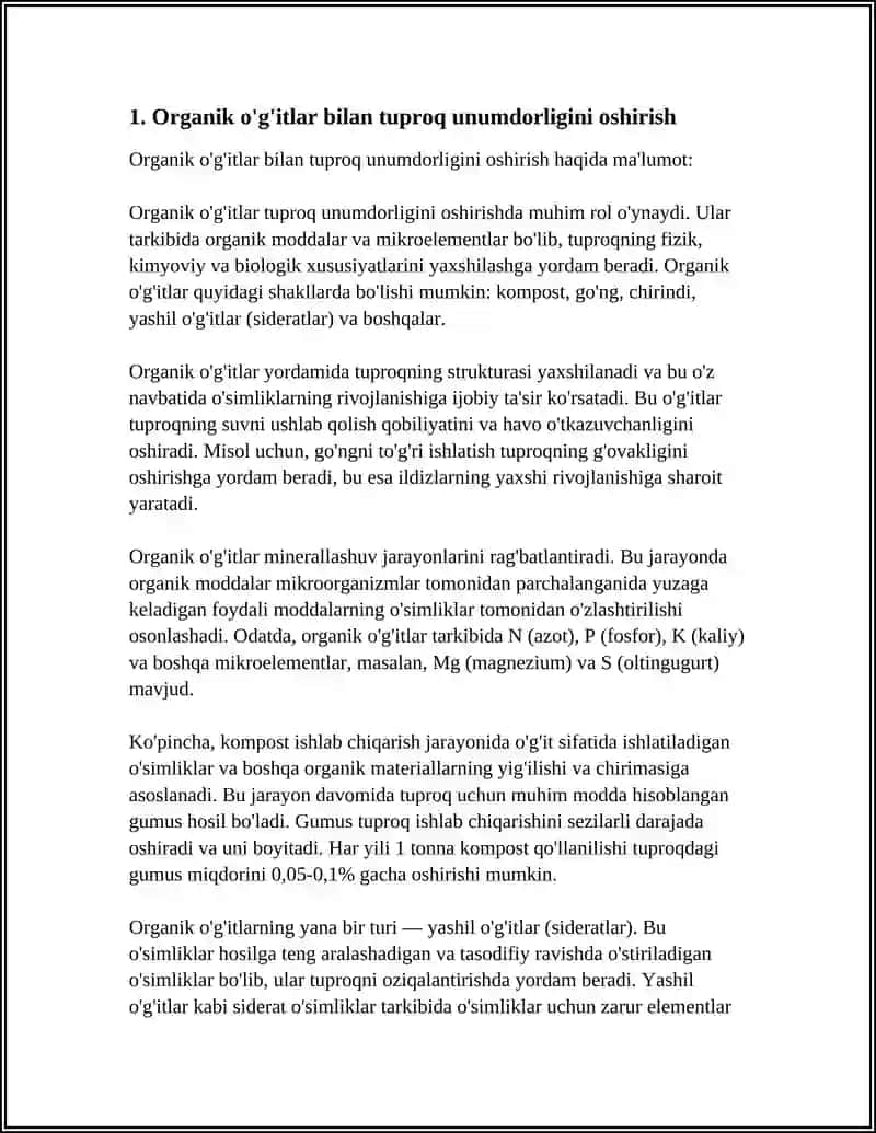 Organik o'g'itlar bilan tuproq unumdorligini oshirish 4