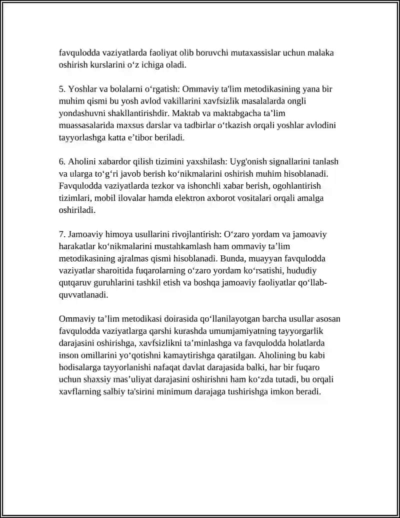 AHOLINI FAVQULODDA VAZIYATLARGA TAYYORLASHDA TA'LIMIY-USLUBIY USULLAR 4