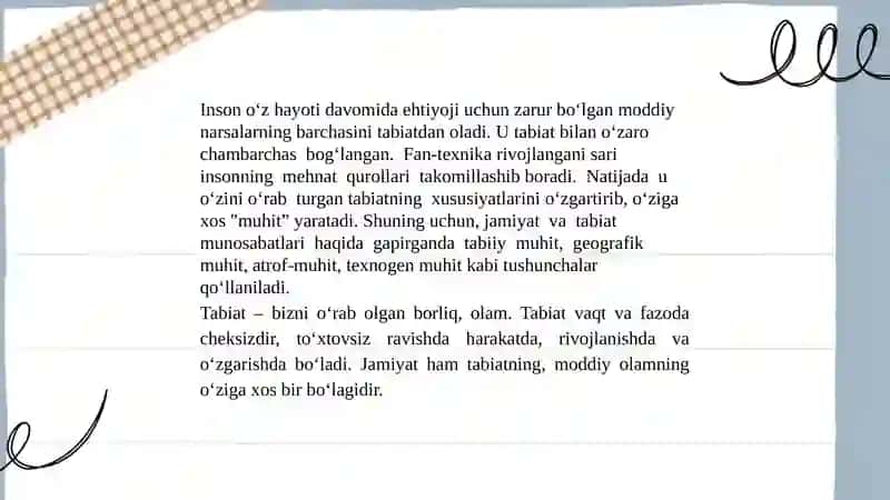 Tabiat va jamiyat o‘rtasidagi o'zaro munosabatlar 4