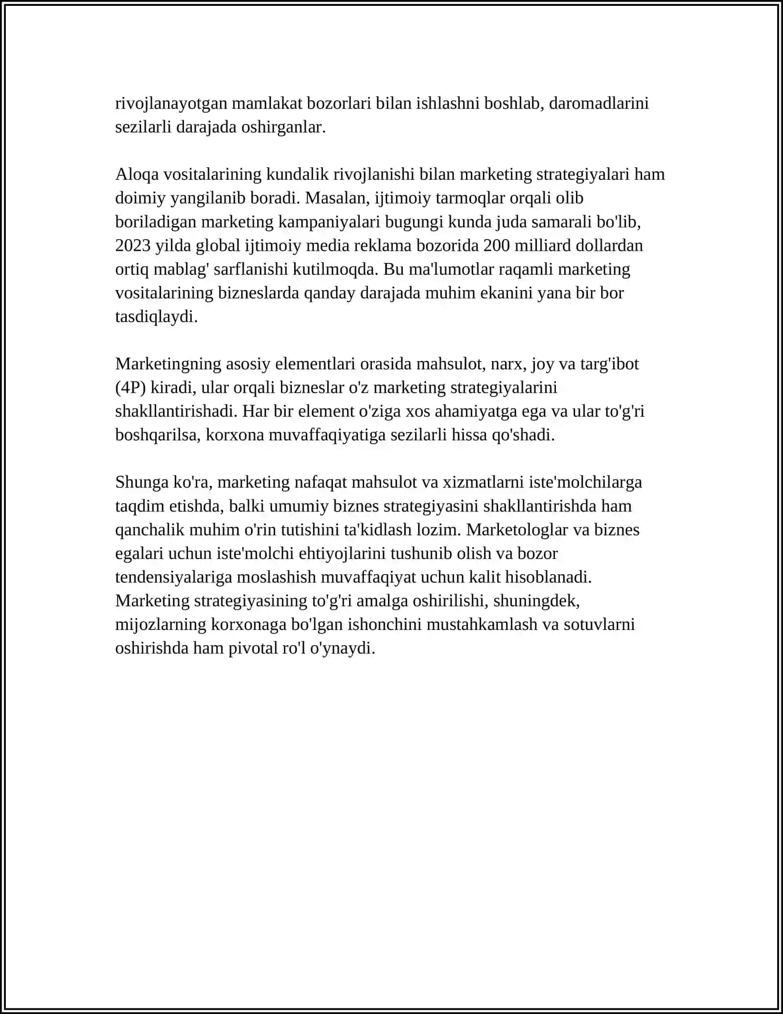 BIZNESDA MARKETINGNI O‘RNI! 4