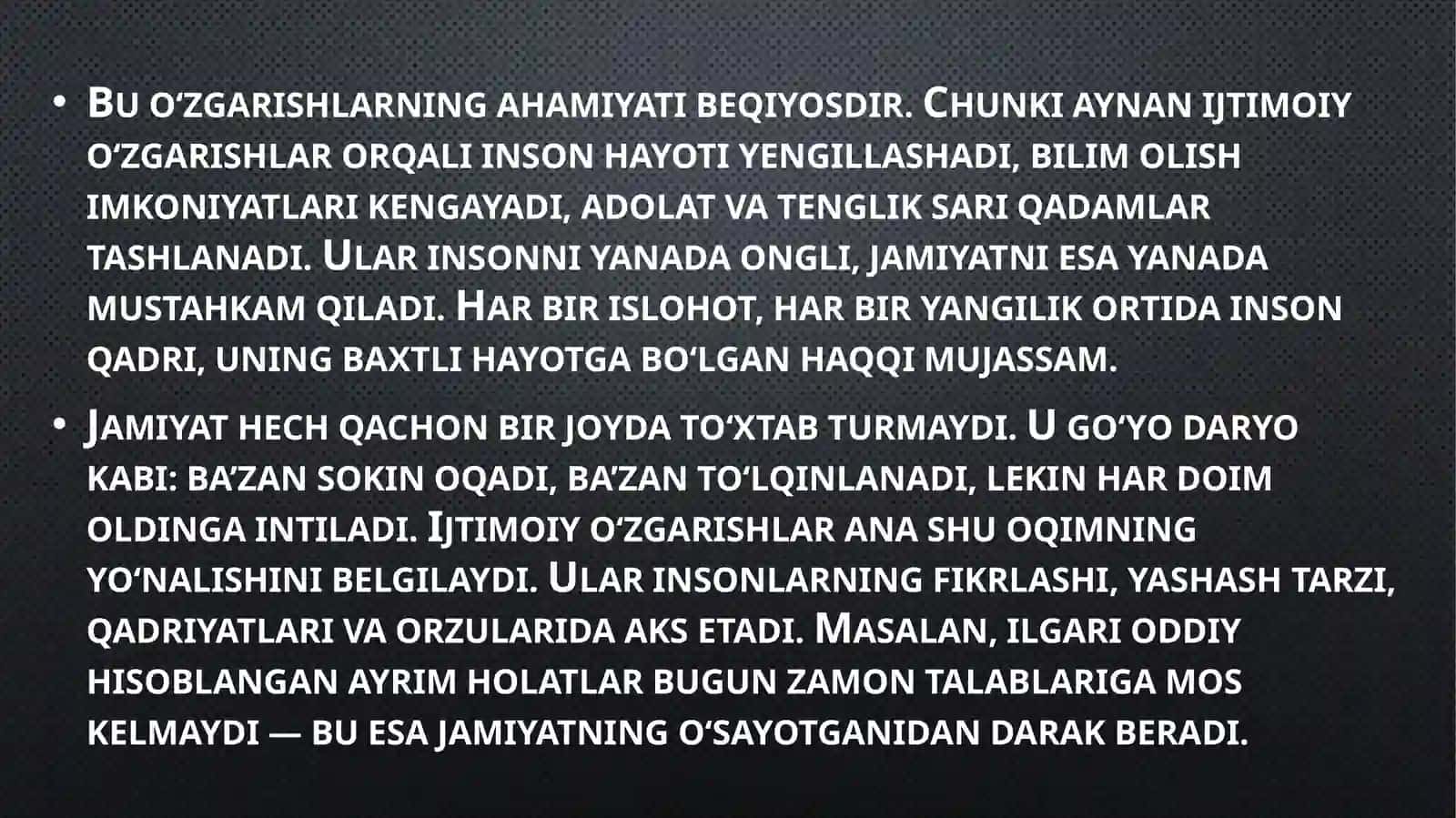 O'zbekiston Respublikasi Daijtimoiy O’zgarishlar 4