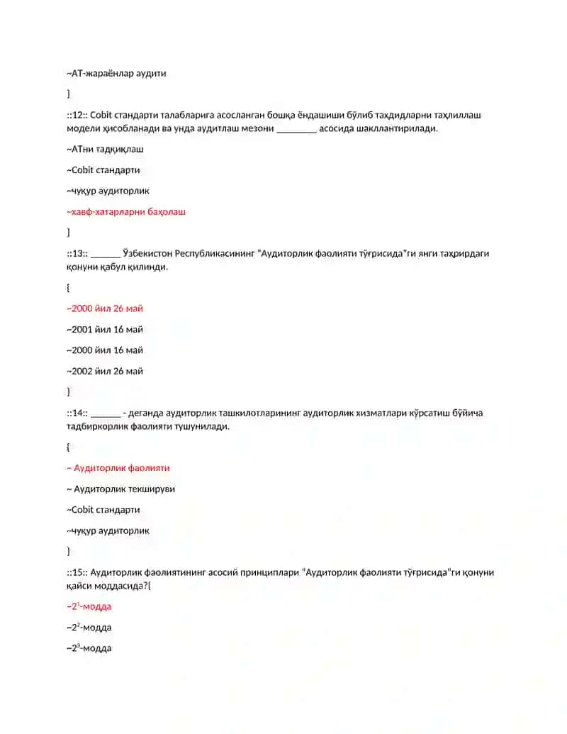 Ахборот тизими testlar 4