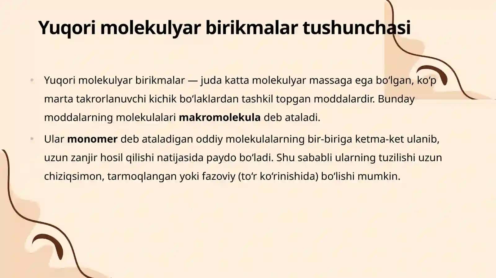 Yuqori molekulyar birikmalarning sinflanishi va nomlanilishi 4