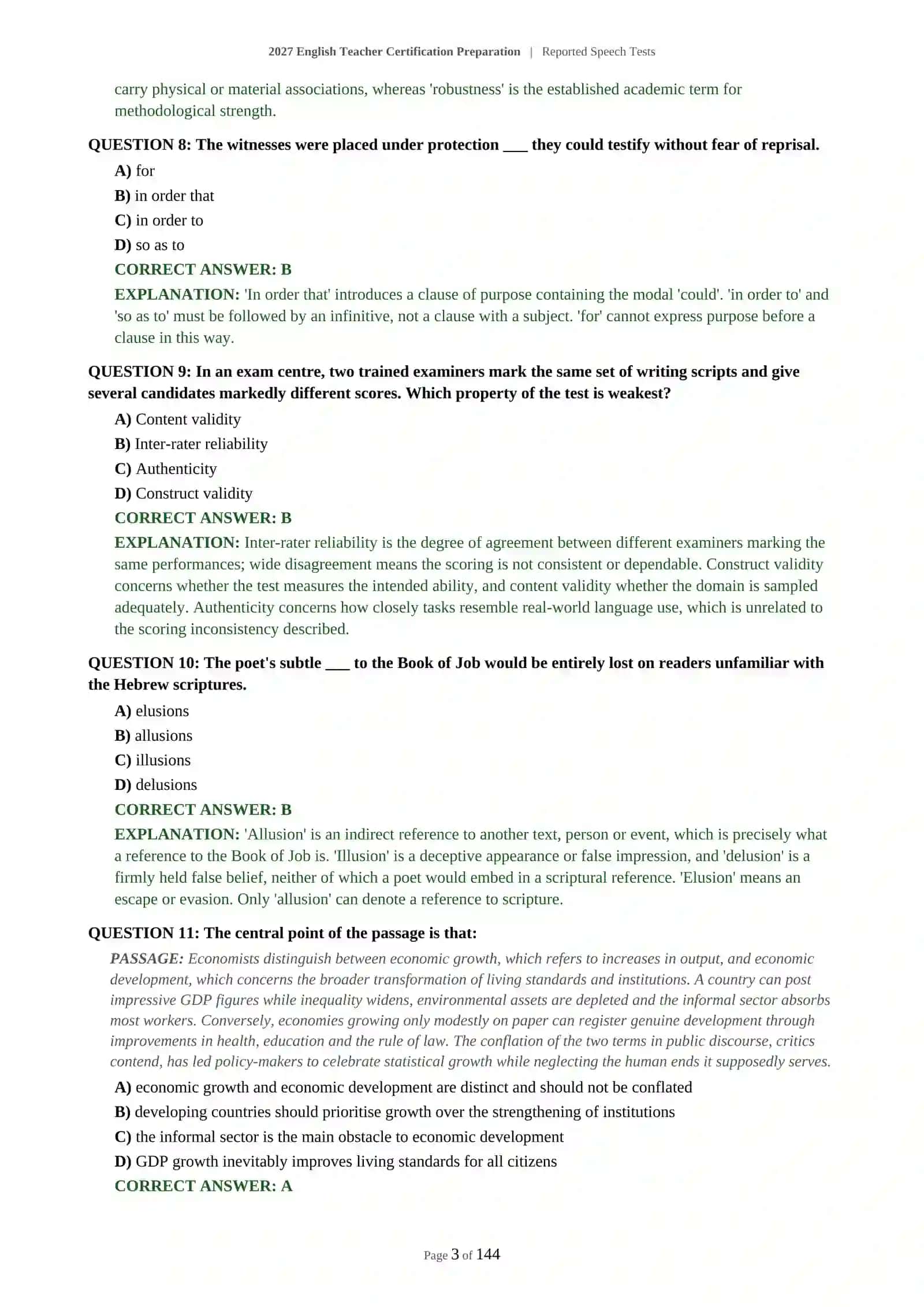 2027 English Teacher Certification Preparation | Reported Speech Tests 4