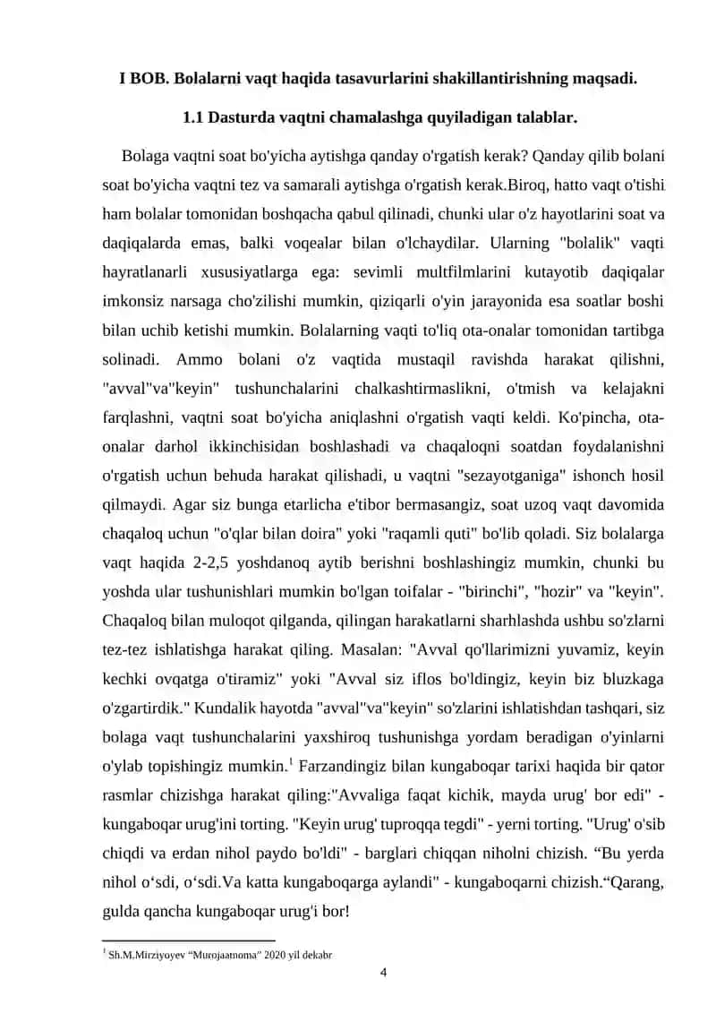 Maktabgacha talim tashkilotlarida turli yosh guruxlarda bolalarni vaqt bo’yicha mo'ljalga olishga o'rgatish 4