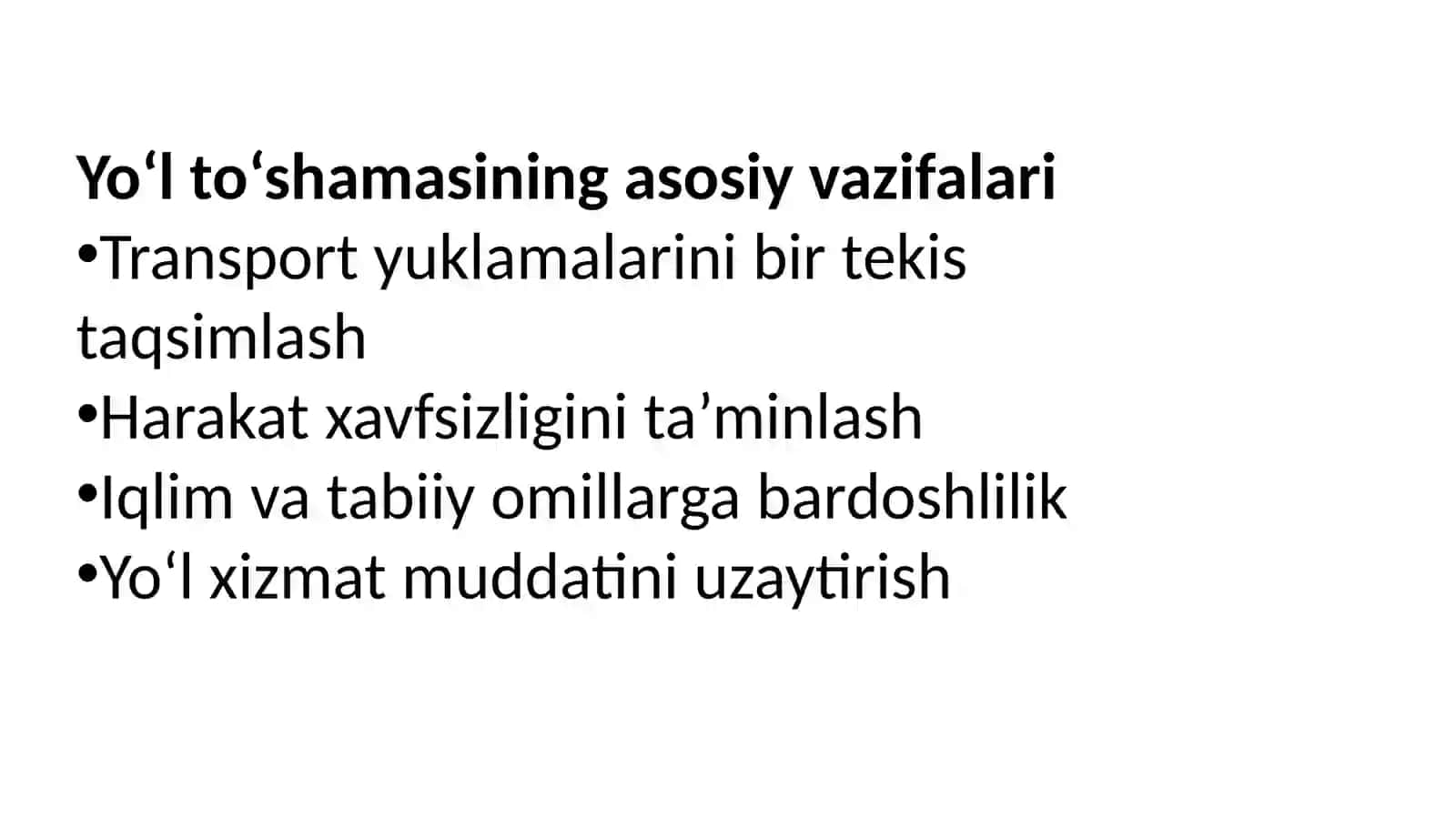 Yo‘l to‘shamasi va transport vositalari yuklamasi 4