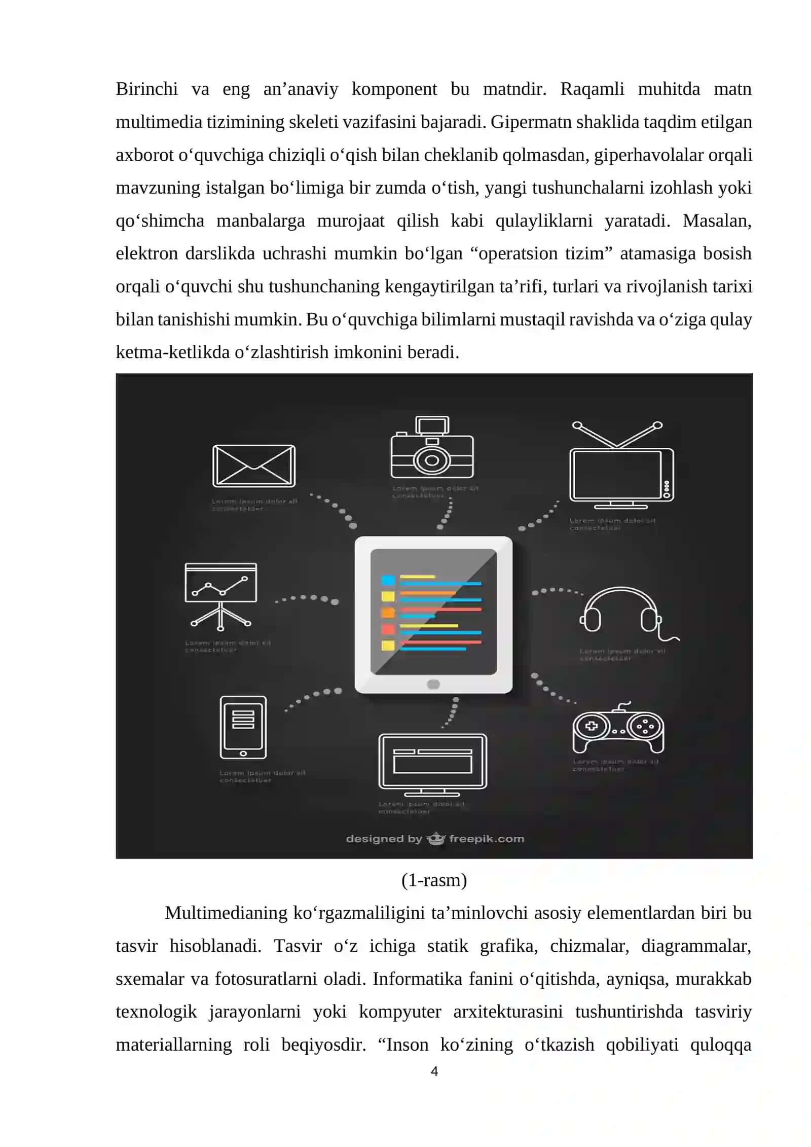 MULTIMEDIA TEXNOLOGIYALARI ASOSIDA INFORMATIKA FANINI O‘QITISH SAMARADORLIGINI OSHIRISH METODIKASI 4