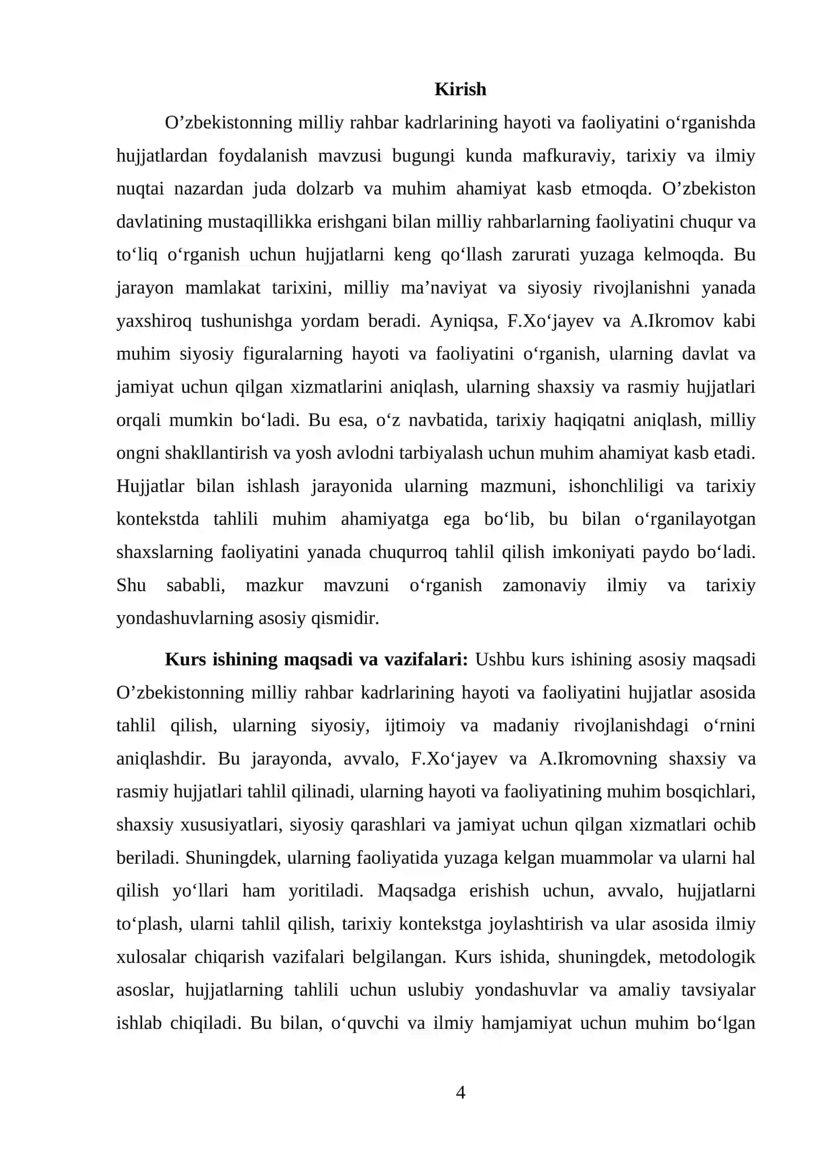 TARIX O’QITISH METODIKASI VA TEXNOLOGIYALARI FANIDAN TAYYORLAGAN KURS ISHI 4