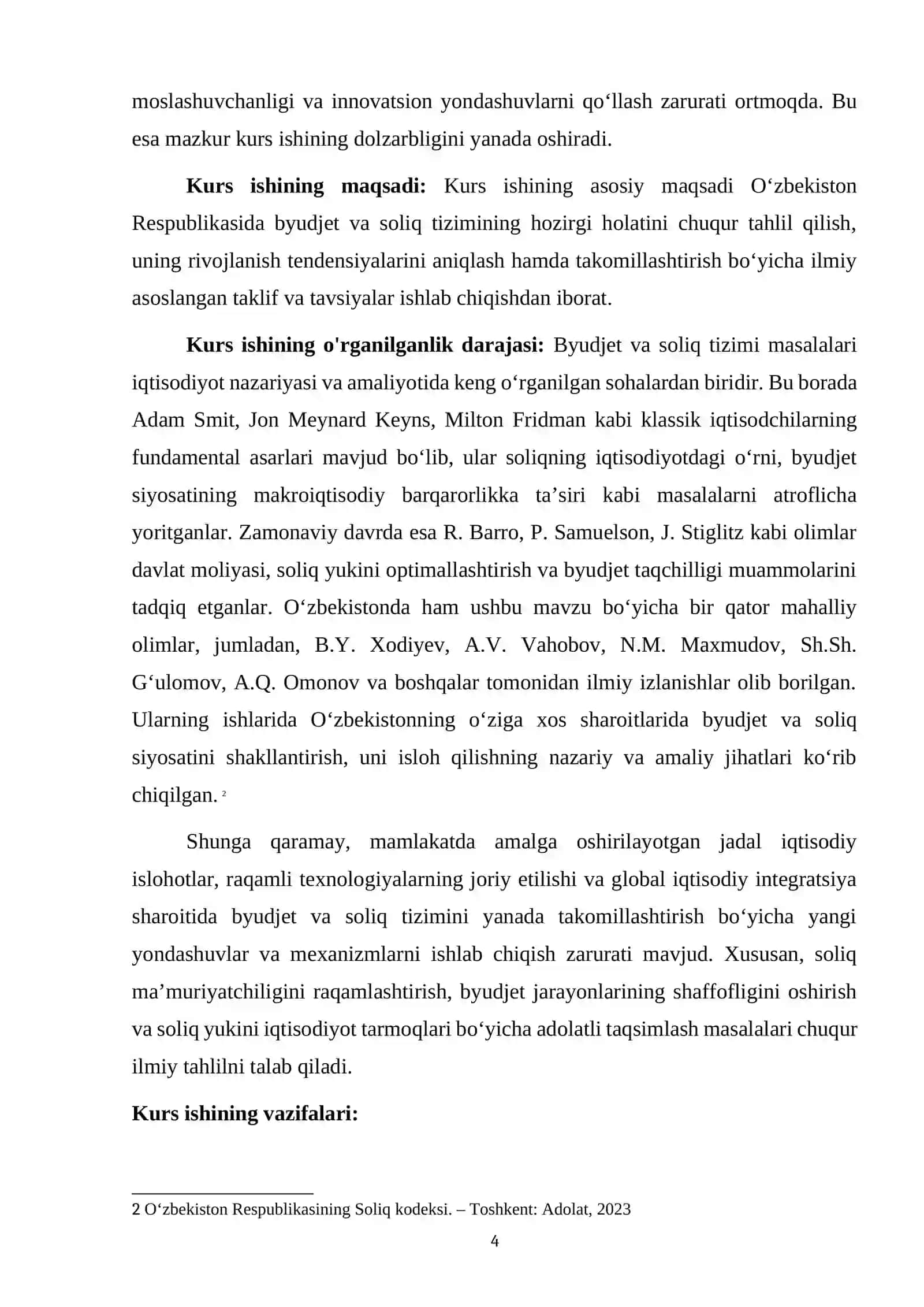 O‘ZBEKISTON RESPUBLIKASI BYUDJET VA SOLIQ TIZIMINI TAKOMILLASHTIRISHNING ASOSIY YO‘NALISHLARI VA MEXANIZMLARI 4