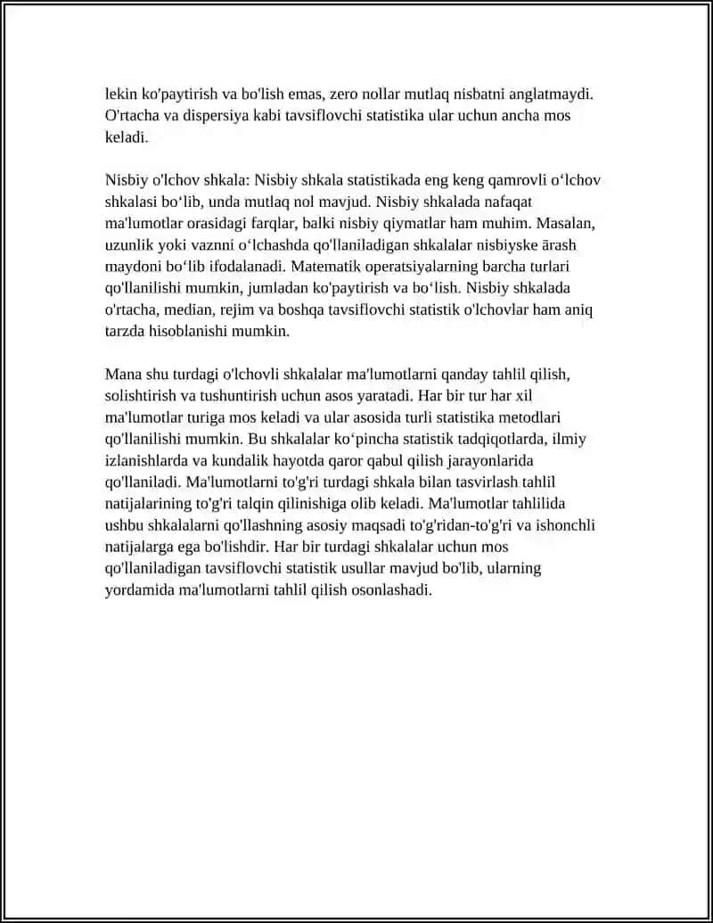 OʻLCHOV SHKALALARI UCHUN TAVSIFLOVCHI STATISTIKA 4