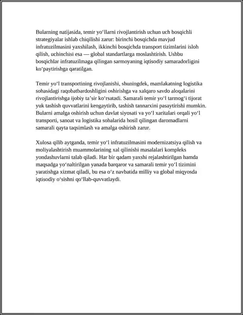 TEMIR YO‘L TRANSPORTINING TEXNIK-IQTISODIY TASODIFI VA RIVOJLANISH MUAMMOLARI 4