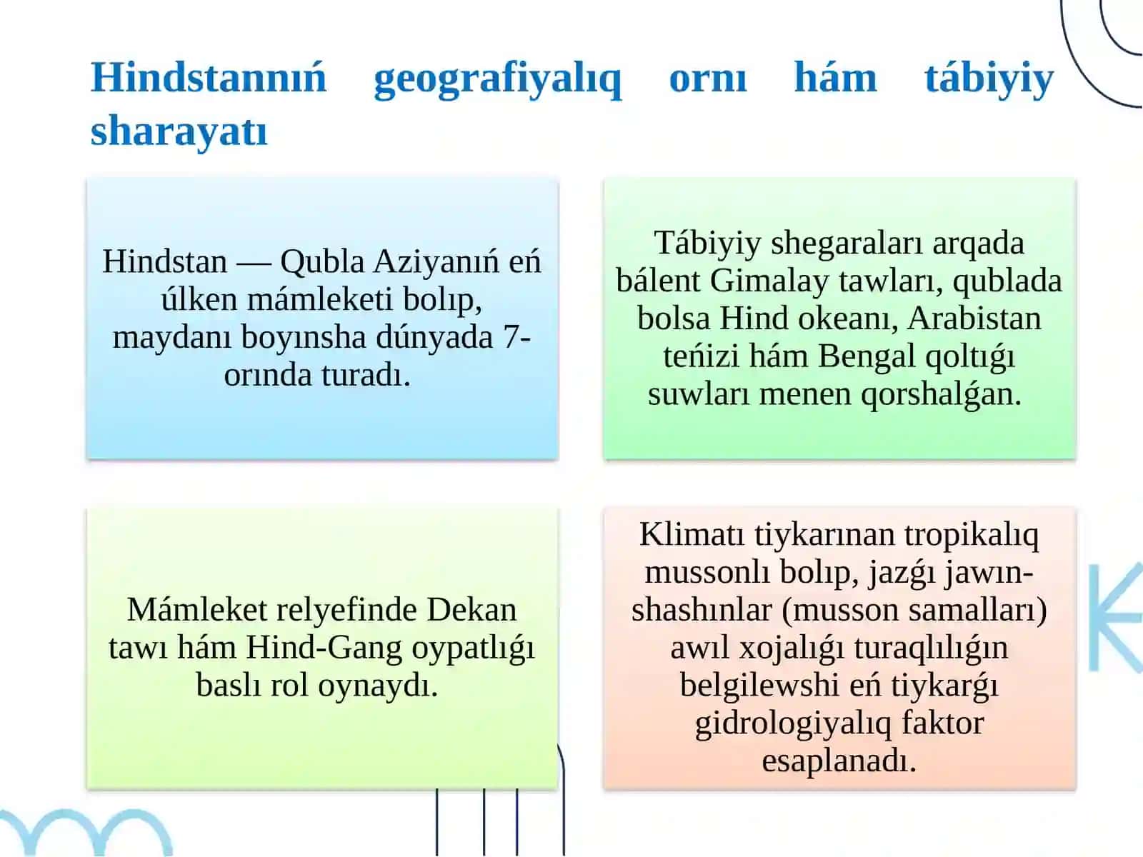 Qubla Aziya mámleketleri. Hindstan 4