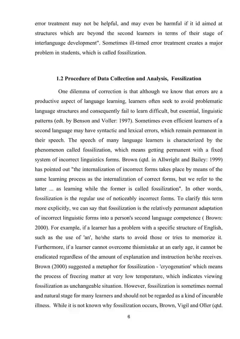Procedure of Data Collection and Analysis,  Fossilization,The Correction of Mistakes 4