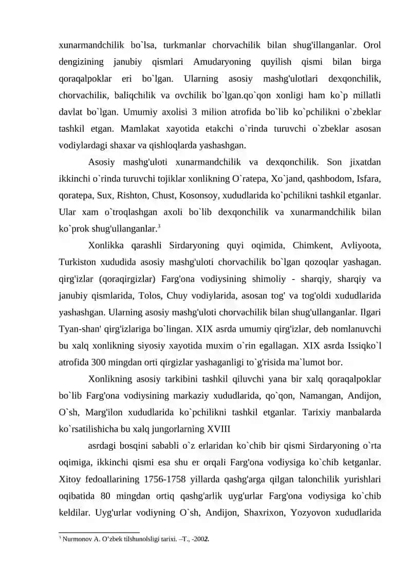 Buxoro, Xiva va Qo`qon xonliklarining ma`muriy hududiy tuzilishi, axolisi 4