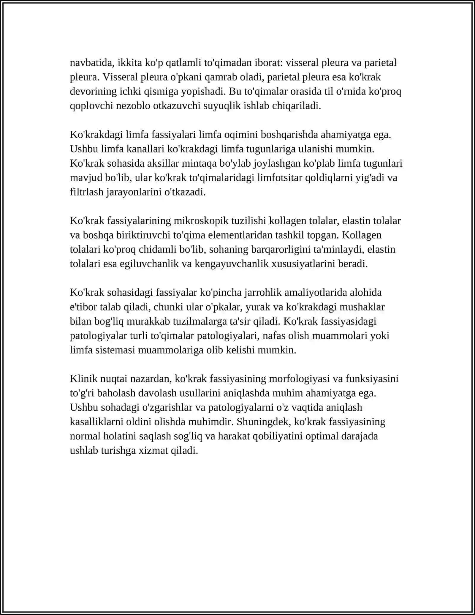 MUSTAQIL ISH Mavzu: KO‘KRAK VA QORIN FASSIYALARI, ULARNING KLINIK AHAMIYATI 4