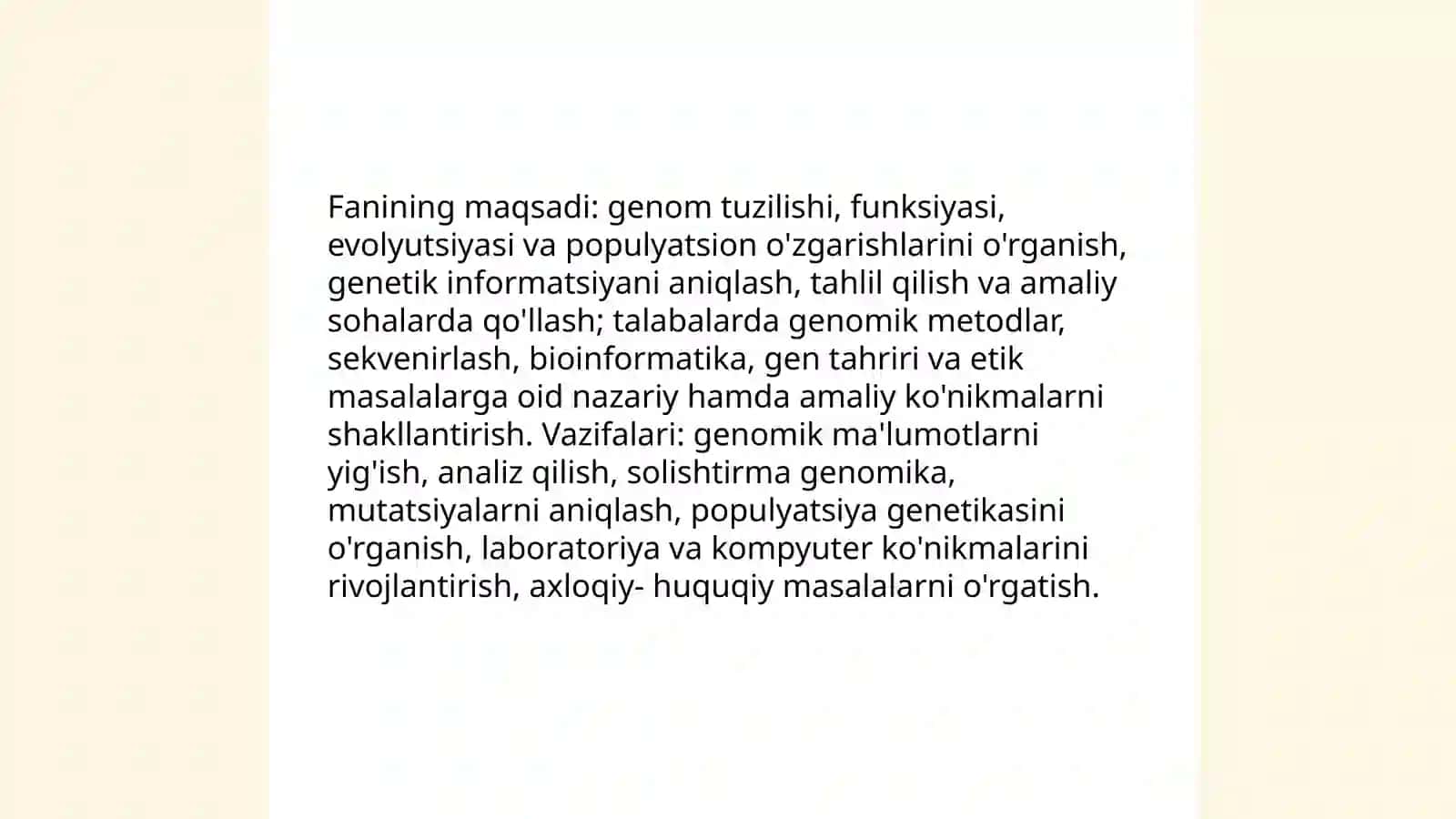Genomika asoslari fanining maqsadi, vazifalari va predmeti 4