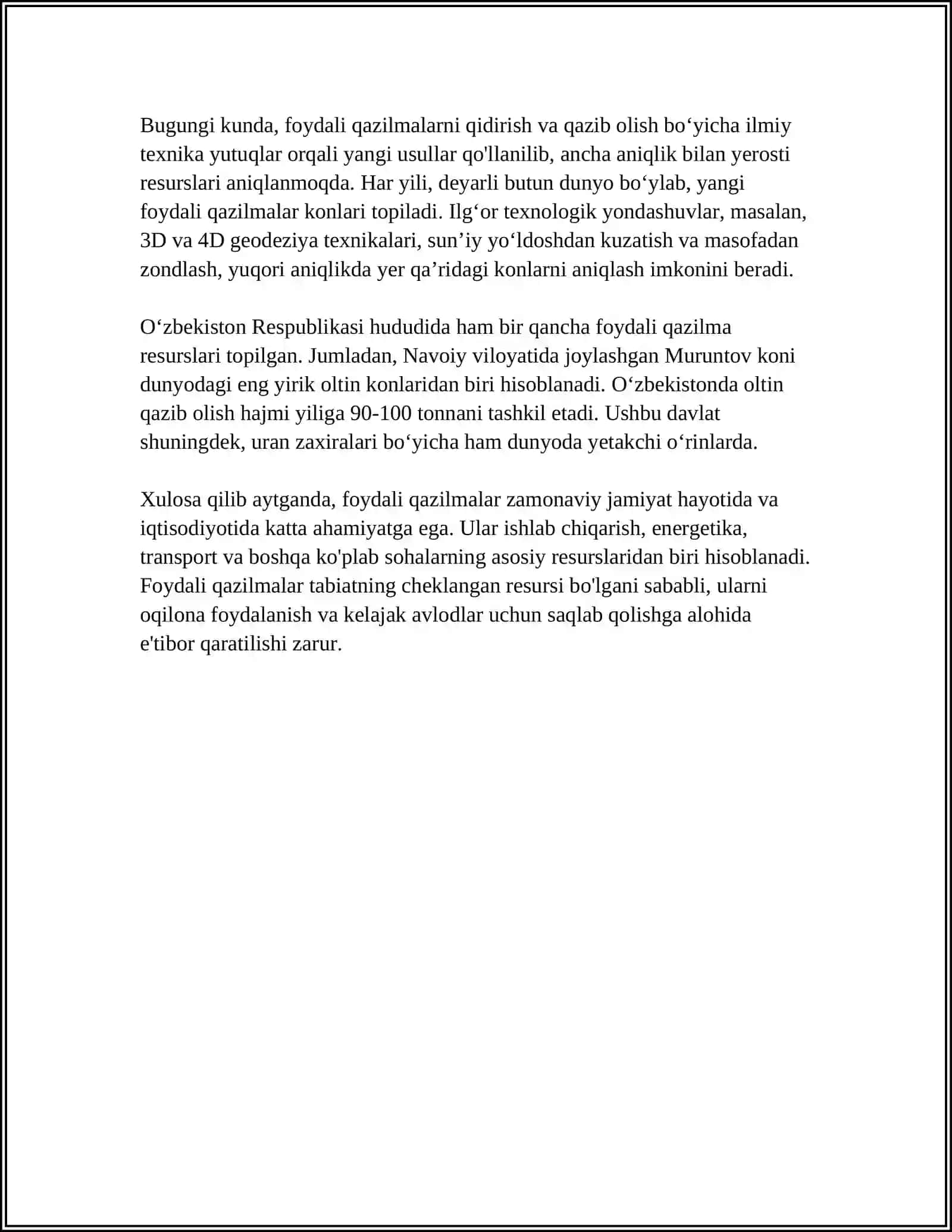 O'ZBEKISTONNING FOYDALI QAZILMALARI HAQIDA MAʼLUMOTLAR TAYYORLASH VA XARITADA BELGILASH 4